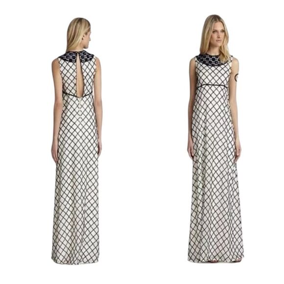 Tory Burch Madeline Gown Silk Ivory Black Navy Beaded Evening Gown Size 10 New - Picture 1 of 16